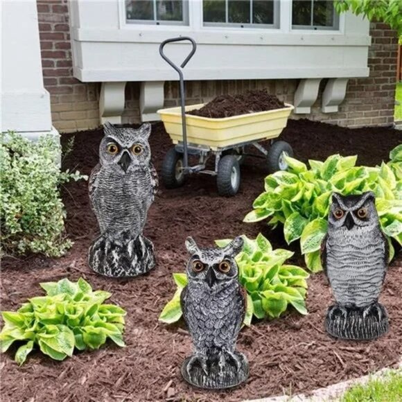 3 Pack Bird Scarecrow Fake Horned Owl Decoy, Plastic Owl Bird Deterrents - Picture 7 of 7